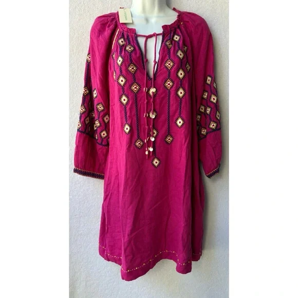 Sundance Saira Cover Up Pink Tassels Long Sleeve Embroidered - Picture 1 of 5